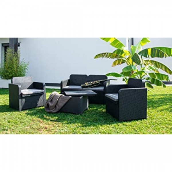 Salotto da giardino in polirattan 3 pezzi completo di cuscini  