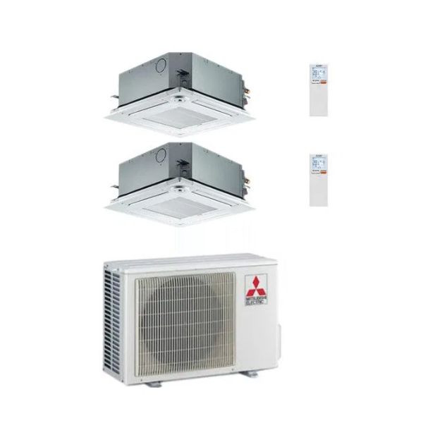 CLIMATIZZATORE MITSUBISHI CASSETTA A 4 VIE DUALSPLIT 9000+9000+MXZ-2F53VF INVERTER R-32 